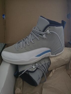 Air Jordan 12 Retro Style Gray & Blue Basketball Sneakers